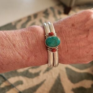 Joseph Esposito Silver and Turquoise Bracelet with Coral Accents 925 Silver